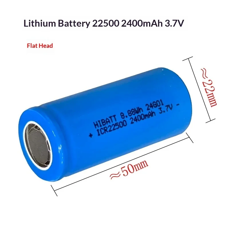 Icr22500 3.7V 2400mAh Flat Top Pointed Tip for Flashlight Electric Razor Shaver Lithium Ion Li-ion Cell Rechargeable Battery