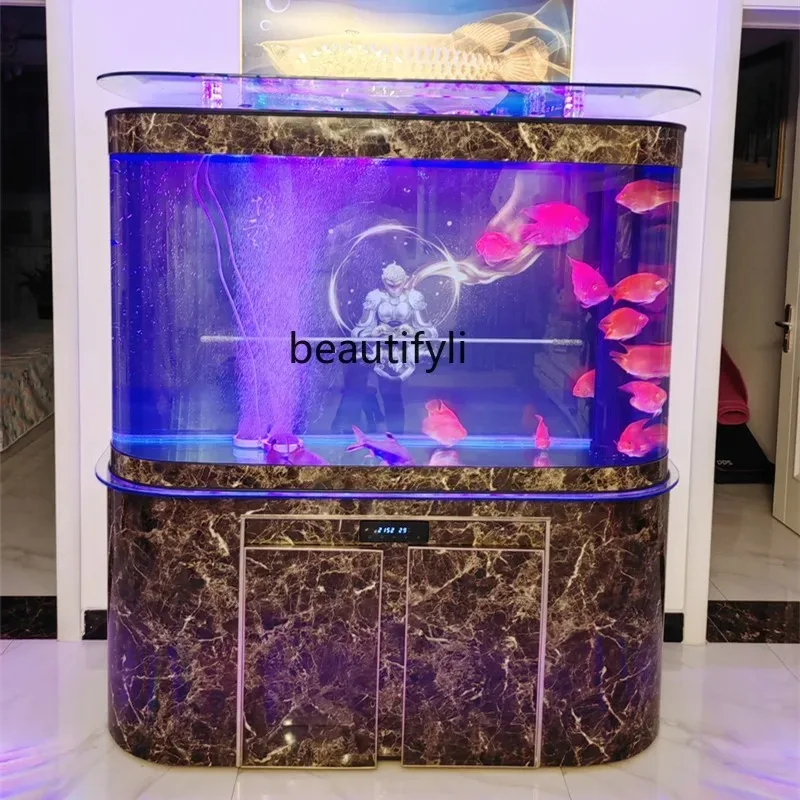 Fish Tank Living Room Home Wall Double round Arc Bottom Filter Floor Ecological Change-Free Aquarium  H