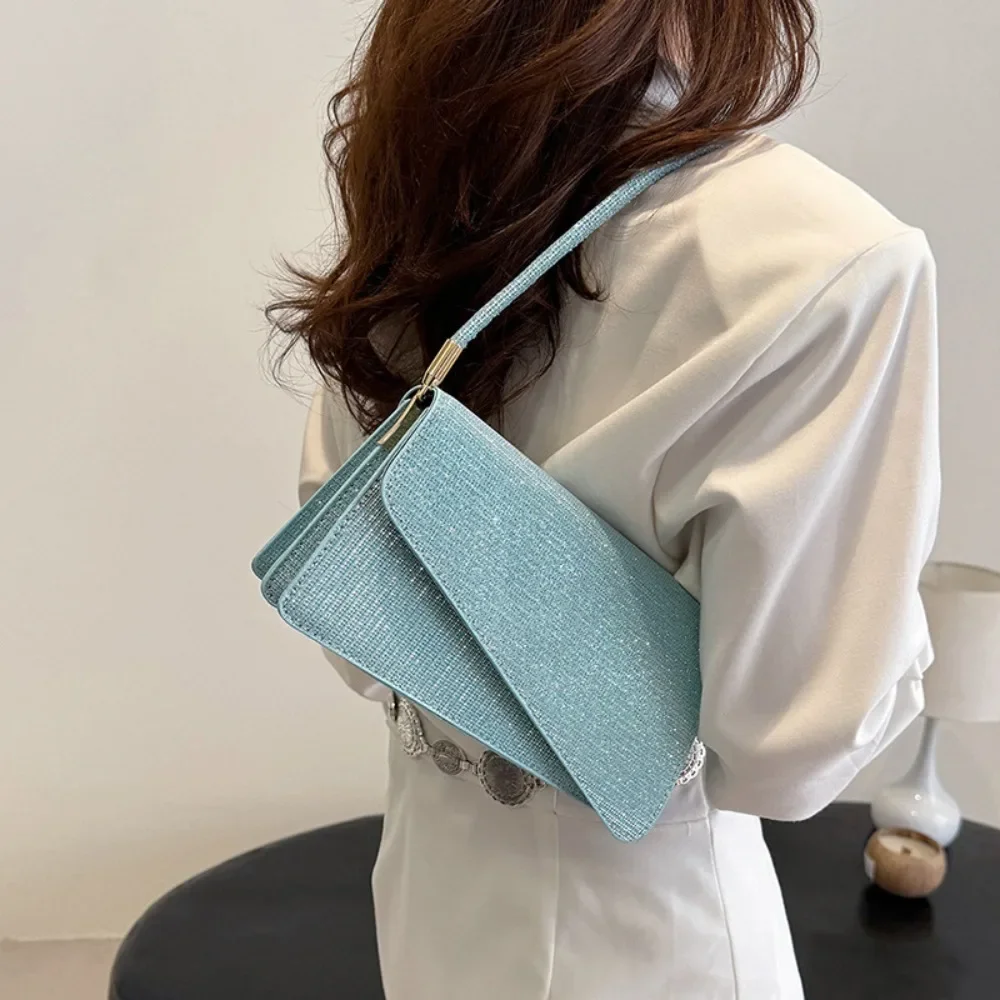 Trendy Sparkling Rhinestone Shoulder Bag Underarm Bags Casual Handbag Commuting Bags Lady Banquet Bag Elegant Clutch Bag