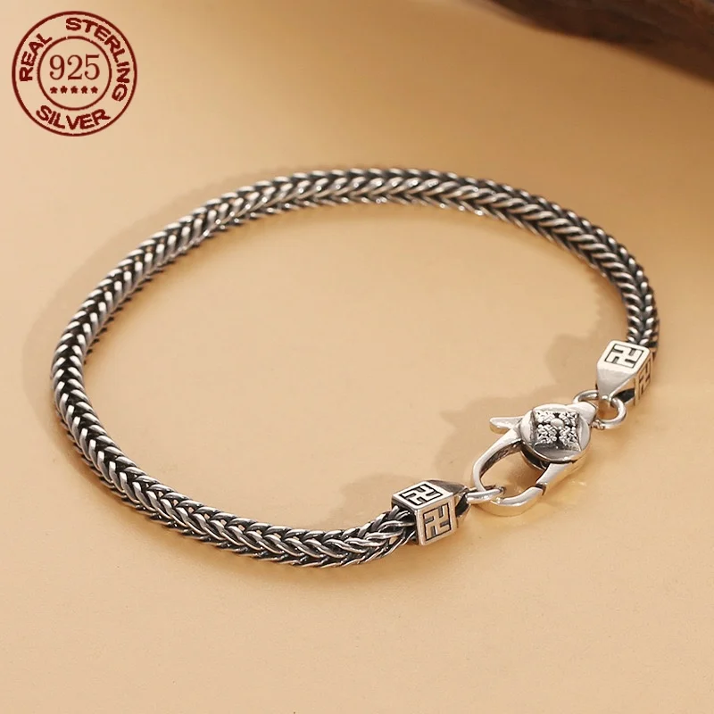 S925 silver retro national wind Vajra million word woven twine personality bracelet for men and women new accessories