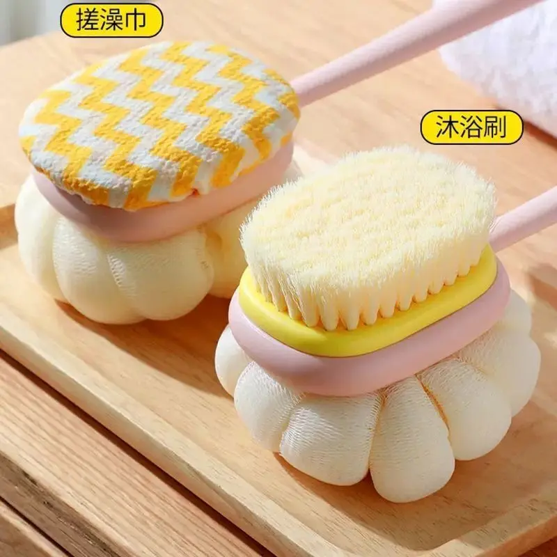 Loofah 백 스크러버 긴 손잡이 샤워 바디 브러시, 부드러운 메쉬 스폰지, 피부 각질 제거 목욕, 마사지