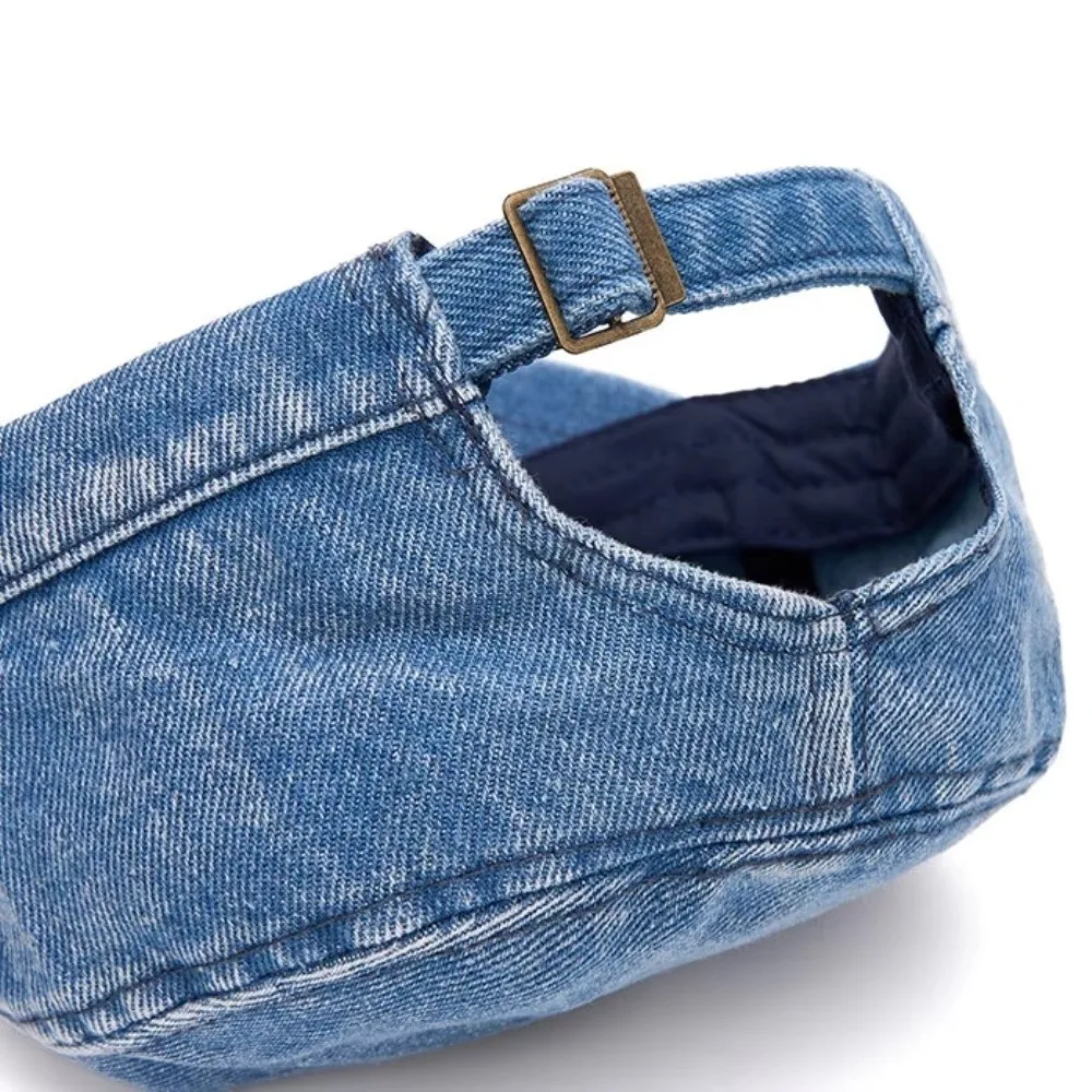 Practical Cotton Material Baseball Cap Adjustable Size Unisex Fit Cadet Cap Denim Fabric Visor Design Flat Top Cap For Women