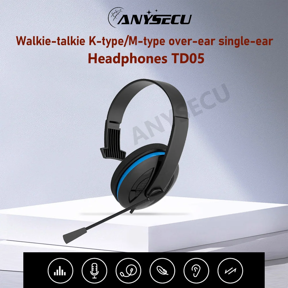 

Walkie-talkie K-type/M-type Over-ear Single-ear Headphones TD05 2 Pin PTT MIC Headset Covert for UV-5R CB Radio Accessories