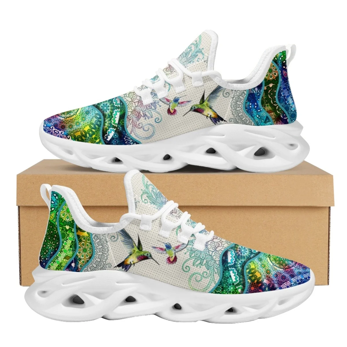 Instantarts Outdoor Mesh Schoenen Trendy Mandala Kolibrie Print Platform Sneakers Voor Dames Ademend Ronde Neus Klassiek Tennis