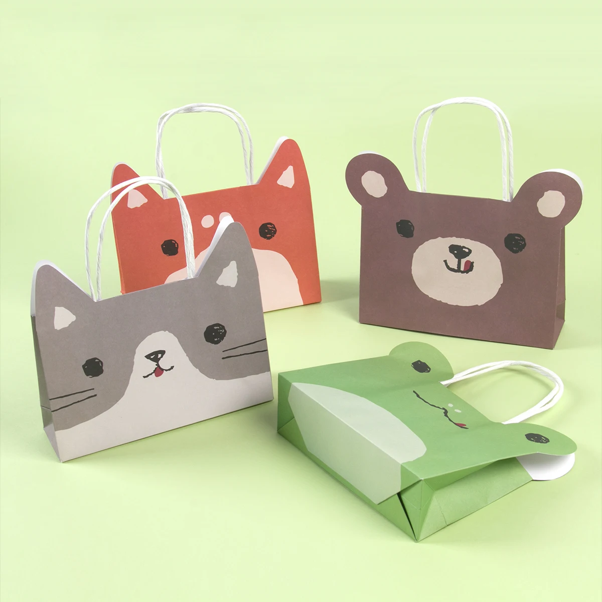 4pcs Cute Cartoon Animal Gift Bags Bear Frog Dog Cat Candy Bag Jungle Themed Birthday Party Cookie Bags DIY Packaging Supplies