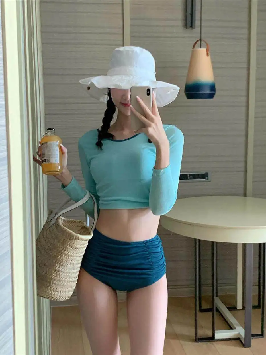 

Красивый женский купальник в тайском стиле с длинными рукавами и треугольными вырезами для плавания в бассейне и термальных источниках