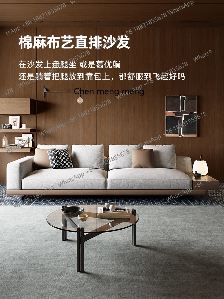 Divano minimalista in cotone e lino a fila dritta sospeso, divano in tessuto per tre persone semplice e moderno divano esteso