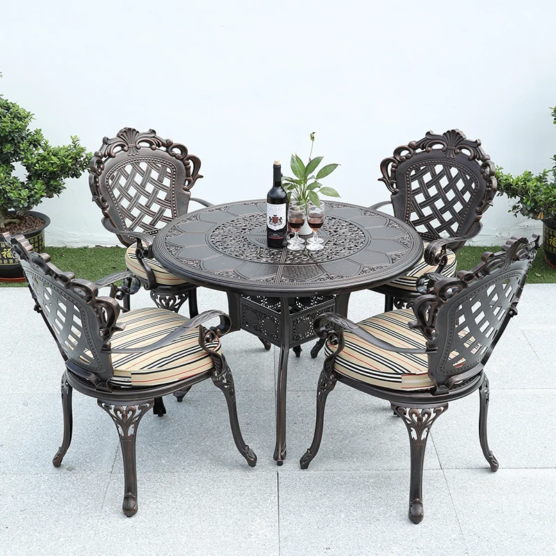 Outdoor Chairs and Table Garden Furniture Chair Luxury Dining Table Set Patio Furniture Metal Cast Aluminum Modern