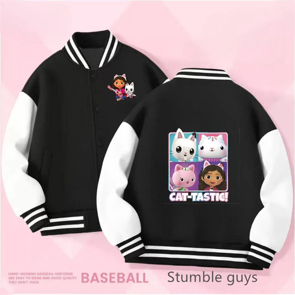 Fashion Kawaii Gabby’s Dollhouse Baseball Uniform Kids Boys Clothes Girls Thick Coat Ages 2-14 Warm Jacket Tops