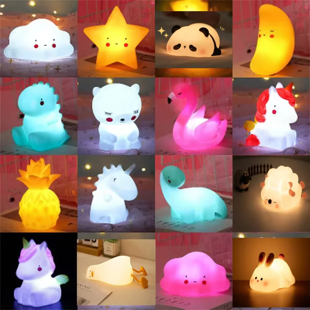 1PCS 귀여운 LED 야간 조명 곰 유니콘 공룡 토끼 만화 동물 침대 옆 램프 어린이 침실 장식