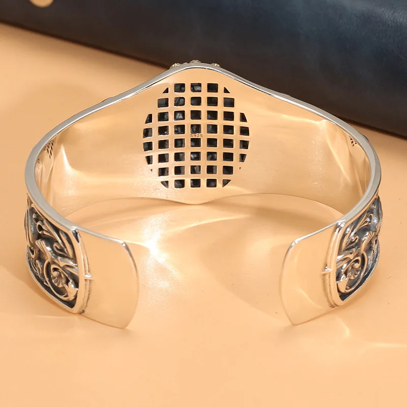 Sterling Silver power style personalized trendy fashion retro with opening bracelet bracelet wide face bracelet for men