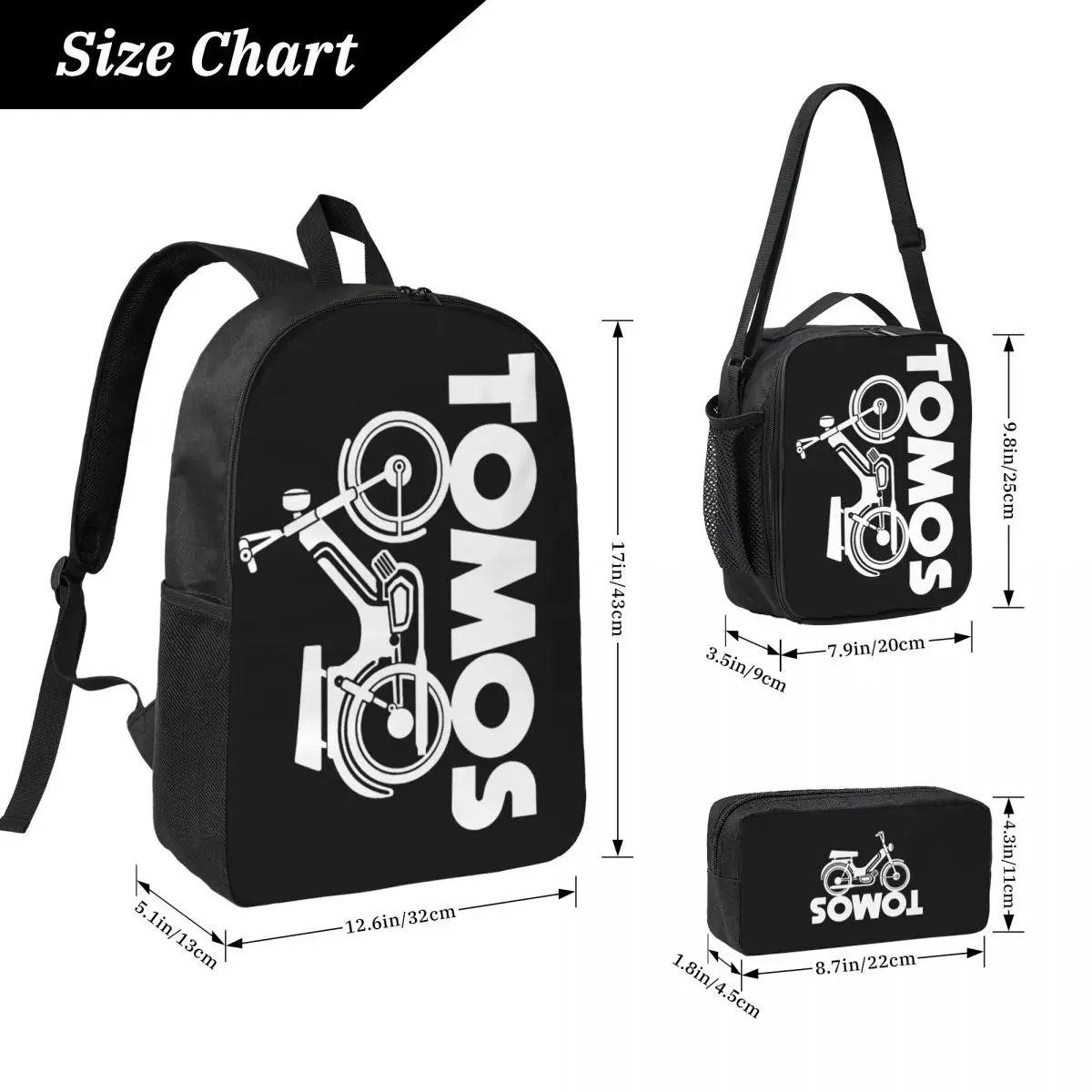 

Tomos Moped Backpack Student Boys Girls BookBag School Bag Computer Shoulder Bags 3ps Insulated Lunch Bag Pencil Case