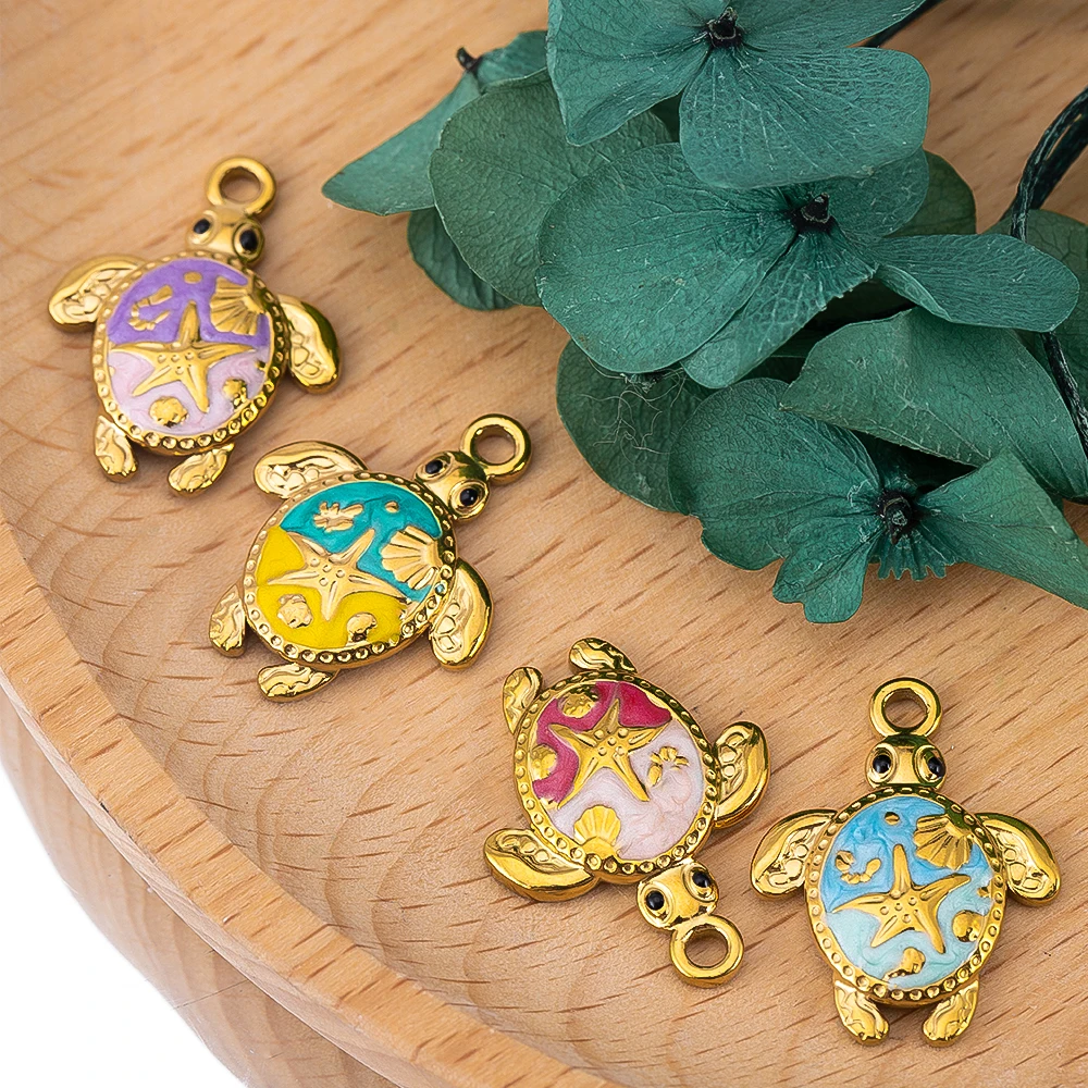 

2/5pcs Stainless Steel Oil-dripping Enamel Sea Turtle Pendant For DIY Necklace Pendant Jewelry Accessory Ocean Series Materials