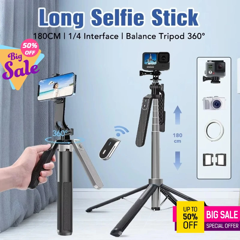 

P180 180CM selfie stick tripod 360 degree rotation portable foldable phone tripod stand stabilizer, suitable for video shooting