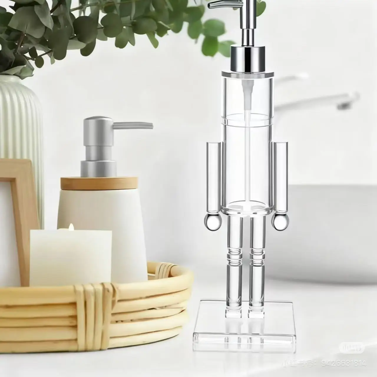 

11.8" Acrylic Clear Nutcracker Soap Dispenser Xmas Decorative Hand Pump Refillable Christmas Lotion Container for Xmas Bathroom