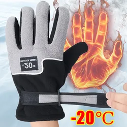 Luvas térmicas de esqui de lã para homens, luvas antiderrapantes, luva de mão cheia com dedo, mountain equitação,-20 ℃, esportes ao ar livre, vento, quente, inverno