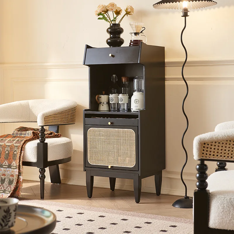 Wind Solid Wood Rattan Side Cabinet Nordic Simple Living Room Small Apartment Sofa Side Cabinet Creative Multifunctional Locker