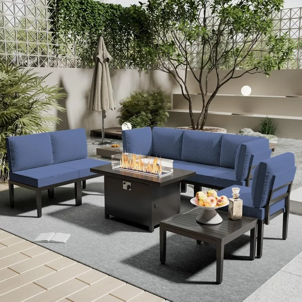 

Patio Furniture Set,8 Pieces Modern Outdoor Conversation Set w/43in Gas Fire Pit Table, with 55000 BTU Propane Fire Pit.