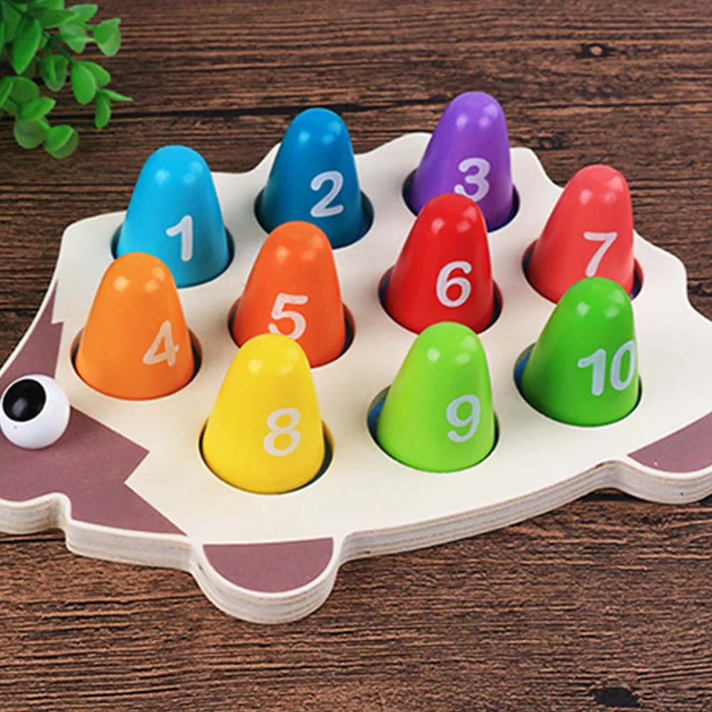 1-set houten puzzel in egelvorm, passend bij nummer, educatief voor peuters, vroeg leren, kleurherkenning, kinderpuzzel