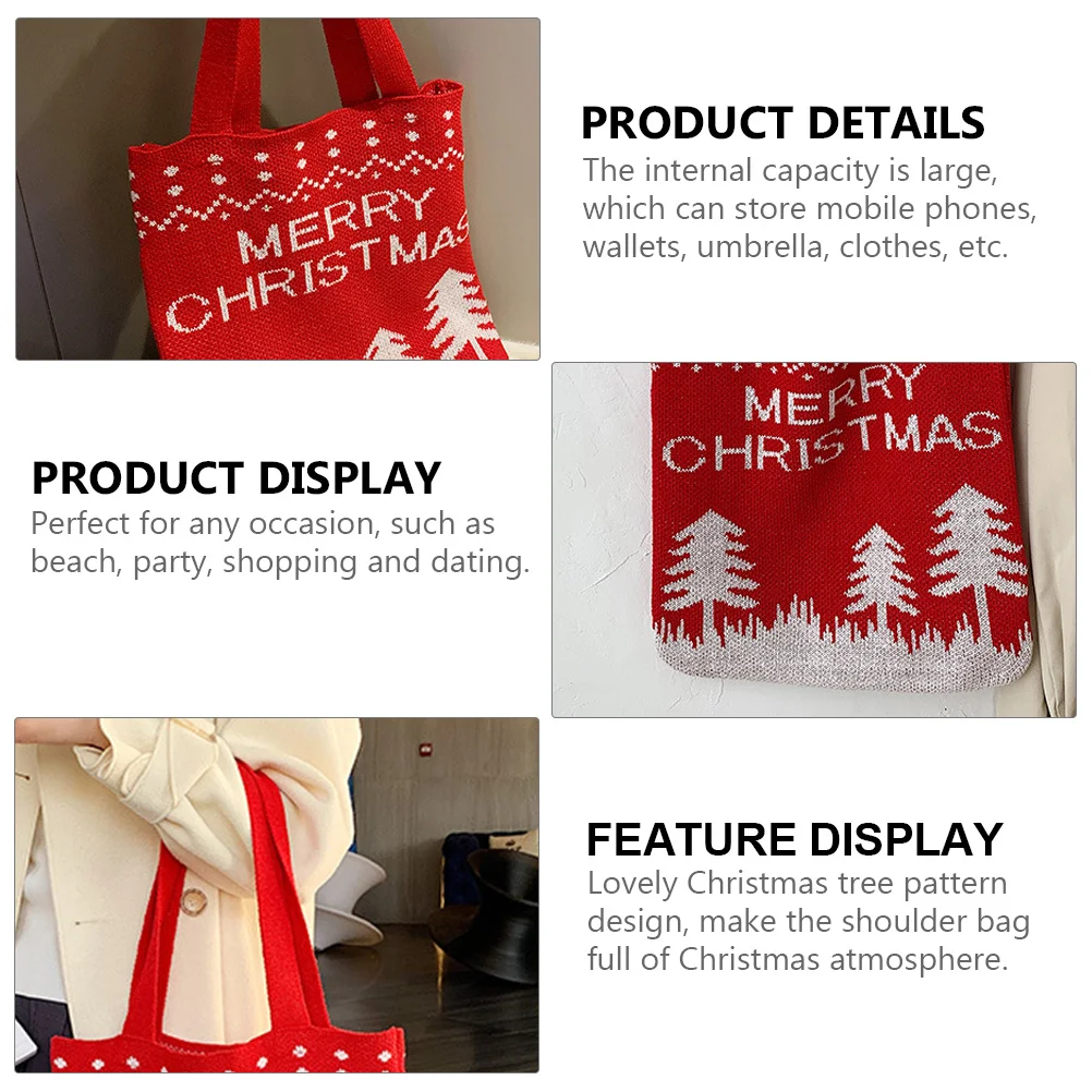 

Xmas Shoulder Bag Christmas Tree Pattern Large Capacity Tote Bag for Beach Party Shopping Hiking Cute Colors for All Ages