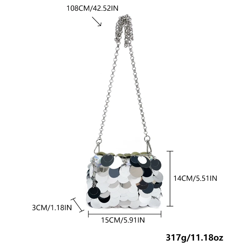 Silver Shiny Sequin Crossbody Bag Fashion Lipstick Long Shoulder Strap Shoulder Bag for Women Glitter Purses for Evening Banquet