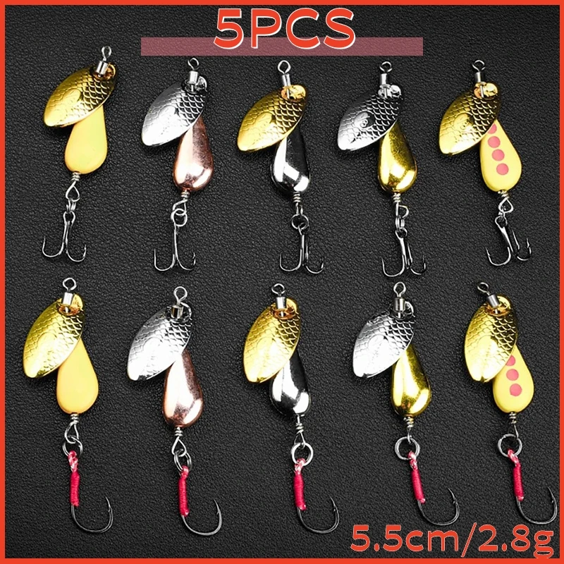 New Metal Spinner Spoon Fishing Lure Micro Rotating Sequins Bait Single Hook and Triple Hook Sequins Spoon Fishing Lures Tackles