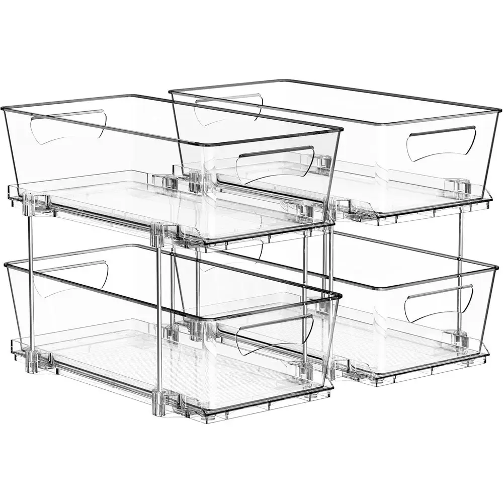 

Двухуровневый выдвижной органайзер для шкафа, 2 шт., прозрачный