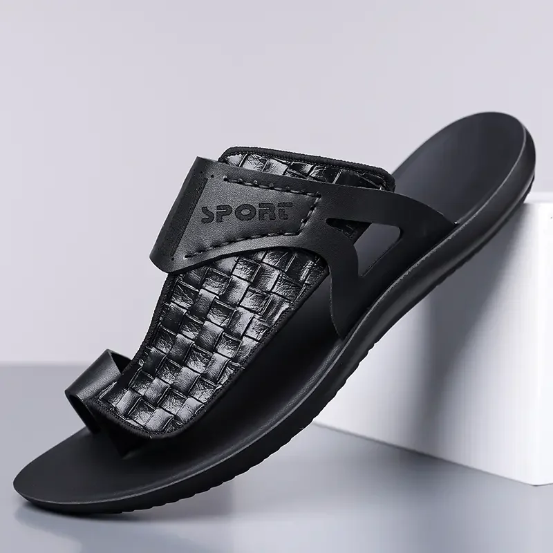 Sommerliche Herren-Ledersandalen, modisch, schlicht, große Größen 38-48, für Jugendliche, Strandschuhe, Slipper, Gummisohle, bequeme Freizeitschuhe – Detail 11