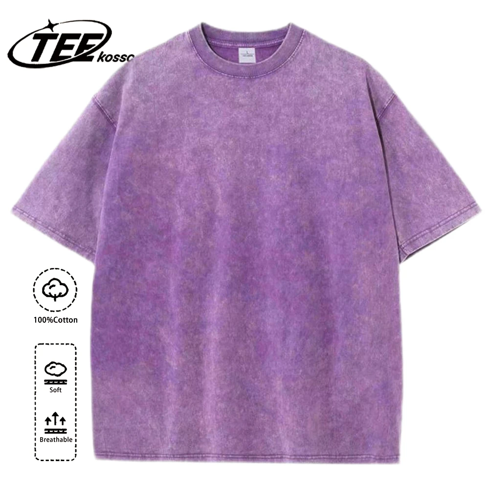 230g Baumwolle Retro Punk T-Shirt Drop Schulter Ärmel Männer Frauen Vintage Kurzarm T-Shirts einfarbige Hip Hop lose T-Shirts – Detail 8