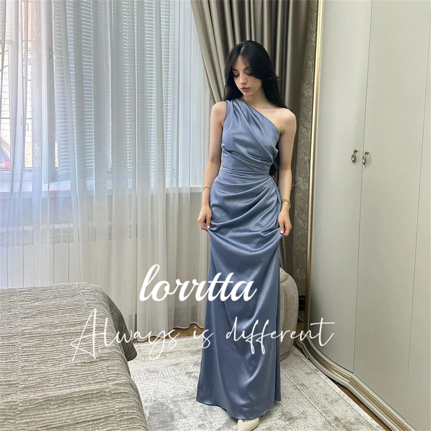 

Lorrtta Party Dress Satin One-shoulder Pleated Floor-length Ball Gown فساتين مناسبة رسمية السهرة Vestidos De Fiesta Noche سهره