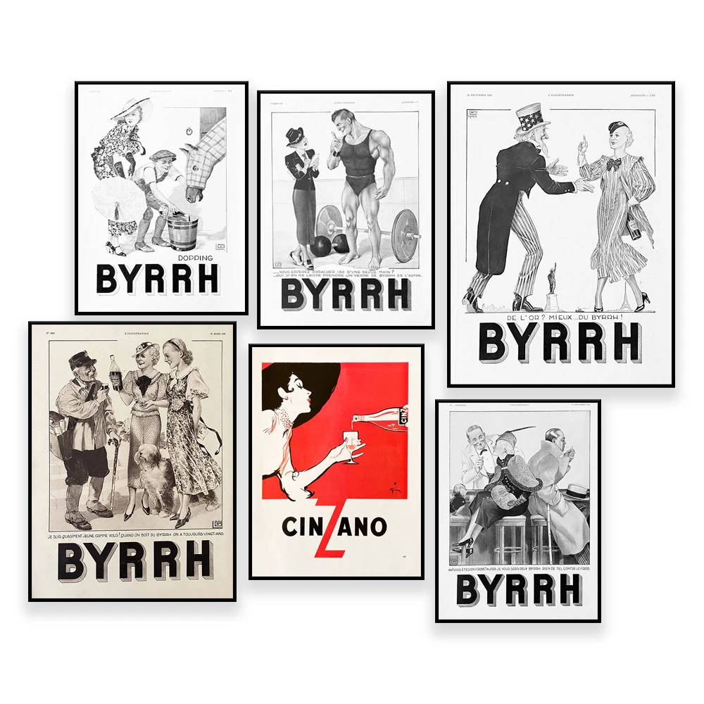 Byrrh Retro Poster, Bodybuilder Poster, Cocktail Lover Gift, Bar Theme Art, French Beverage Ad, Drinks Old Advert