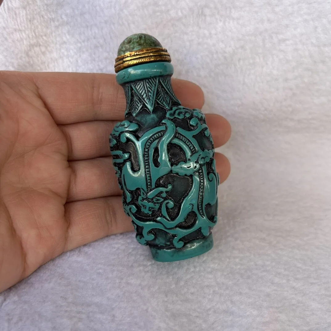 Collection of Chinese Antique Dragon Design Snuff Bottles Vintage Carved