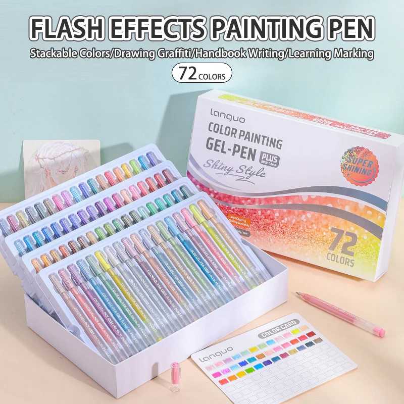 16-72 Kleuren Languo Gel Pennen Set Glanzende Schilderen Balpen 1.0mm Tekening Student Schrijven Pen Kantoor Schoolbenodigdheden Briefpapier