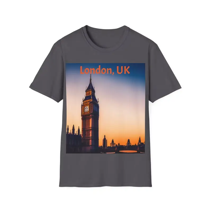 Unisex Softstyle T-Shirt City London UK Urban landmark skyline travel landscape comfortable casual graphic Big Ben Trendy