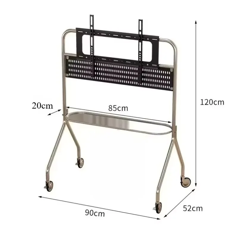 Multifunctional Heavy Duty Stainless Steel Rolling TV Cart With Storage Shelf Lockable Casters For Home Indoor or Commercial Use