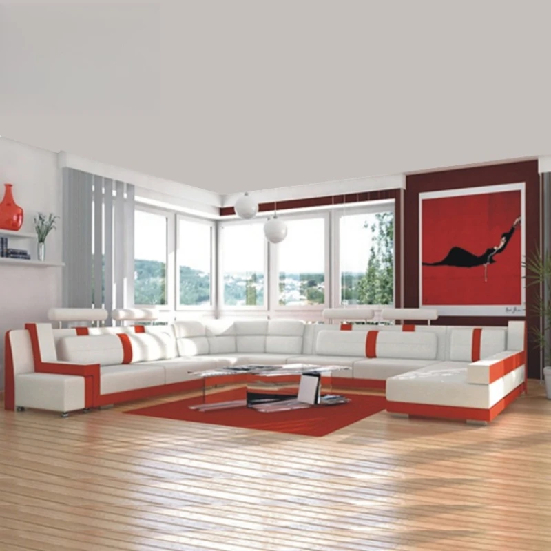 

New sofa armrest headrest 8 seats furniture sofa u-shaped leather set modern