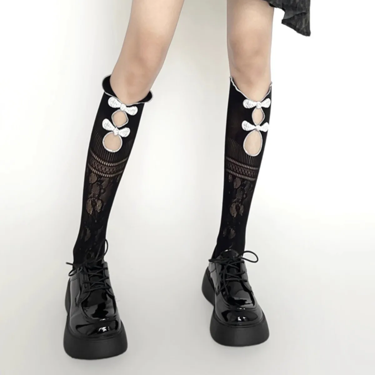 جوارب الدانتيل الحرير الأسود مثير جوارب شيونغسام، الجوارب النسائية صافي، جوارب الصيف رقيقة بيضاء عالية #3