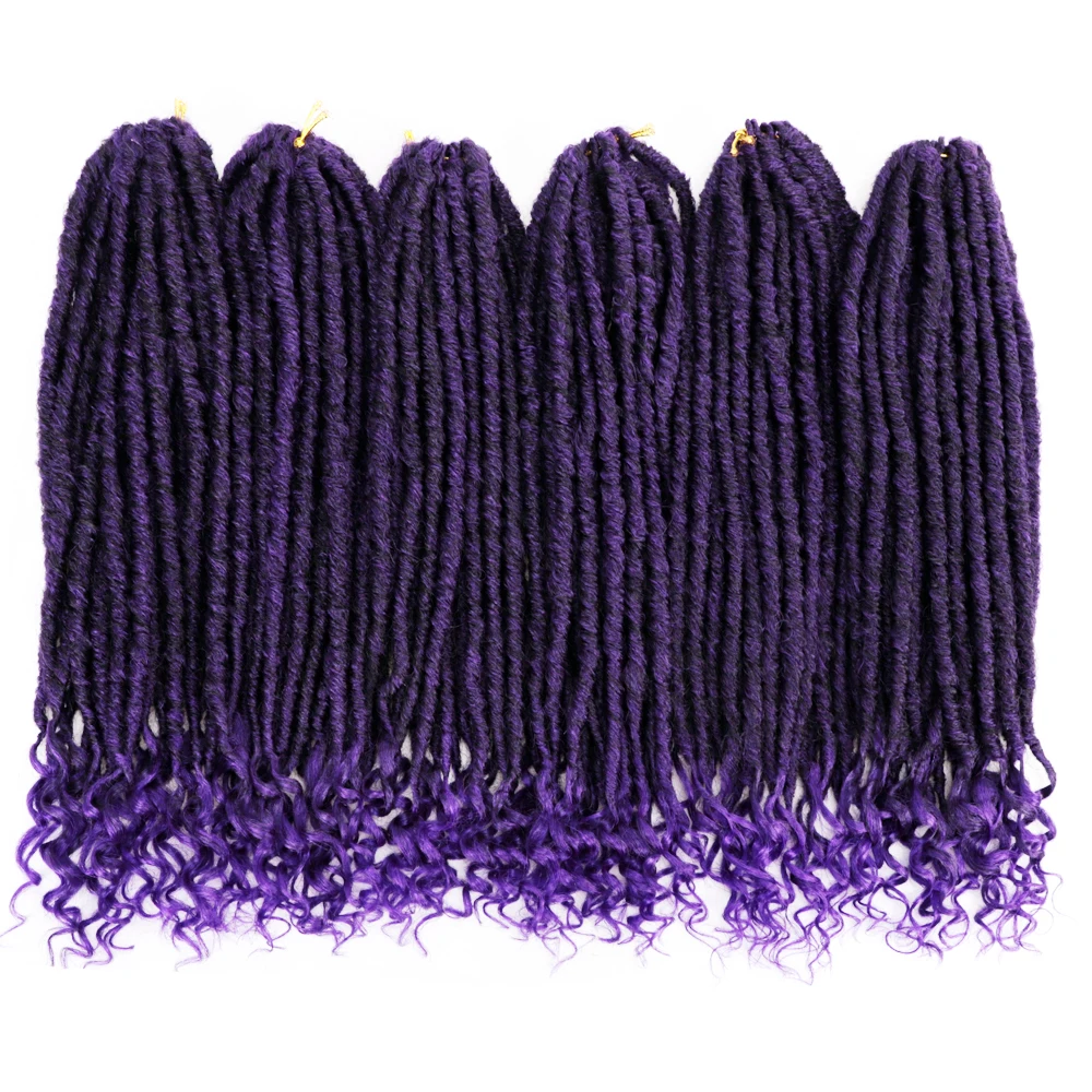 Extensiones de Cabello sintético para mujer negra, trenzas de ganchillo con extremo rizado, rastas, diosa púrpura, 16/20 pulgadas