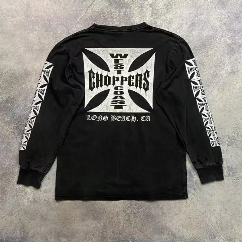 Good Quality Fashion Oversize Streetwear Casual Long Sleeve Tops Tee Vintage West Coast Choppers T Shirt For Men