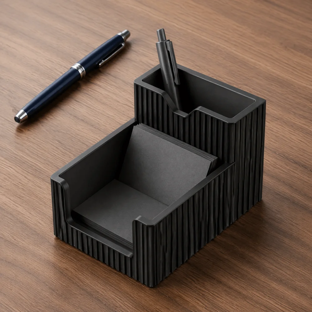 Card Display Box 3D Printed Striped Pen Holder Minimalist Plastic Sticky Note Dispenser Desktop Storage Rack Front Desk
