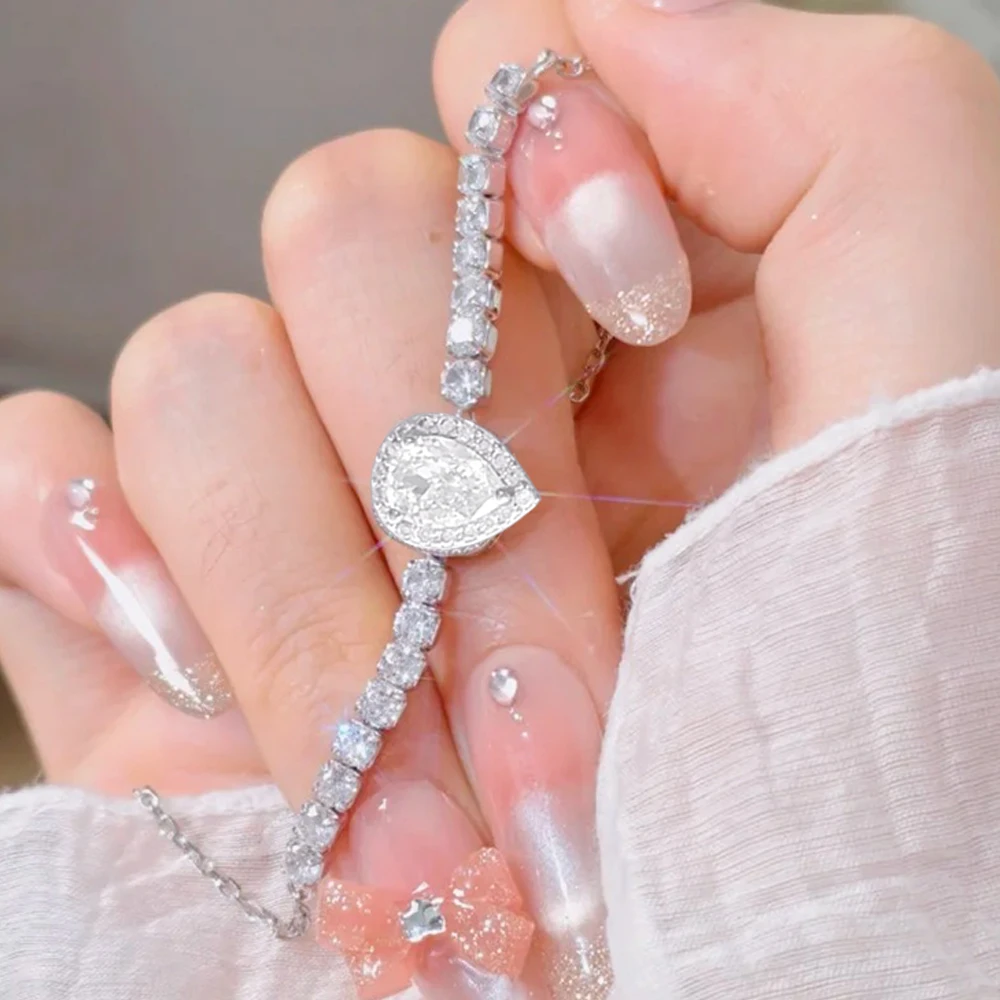 MUXIFC الكمثرى قطع مويسانيتي الماس أساور التنس للنساء 1/2 CT مختبر الماس الزفاف اليد المعصم سلسلة 925 الفضة قابل للتعديل #3