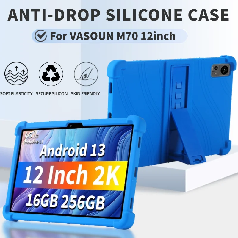 Case for VASOUN M70 4G LTE 12 inch Tablet Case Android 13 Kids Friendly Silicone Stand Soft Shell