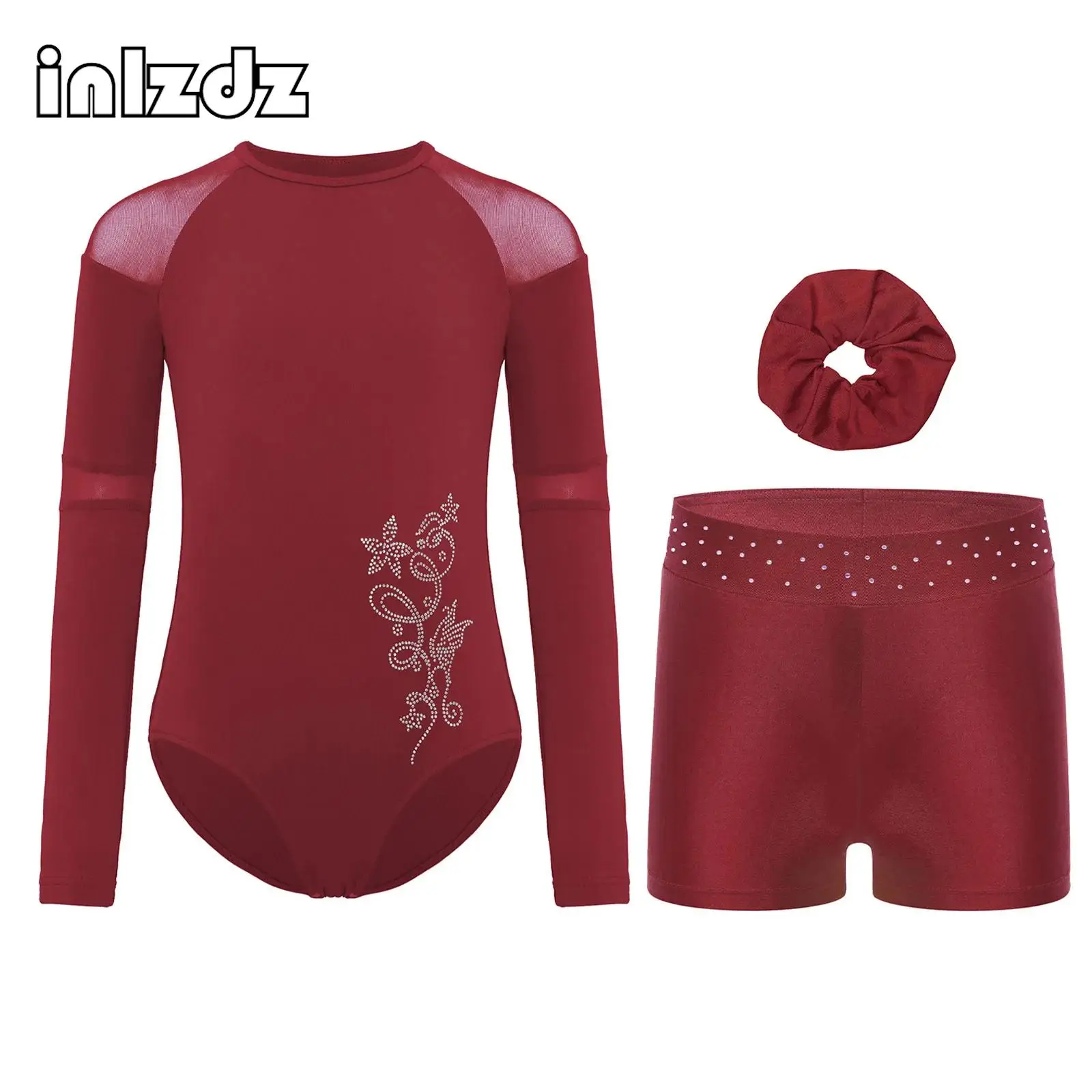 

Kids Girls Ballet Dance Sets Gymnastics Figure Skating Dance Costume Long Sleeves Thin Fleece Lined Performance Training Wear