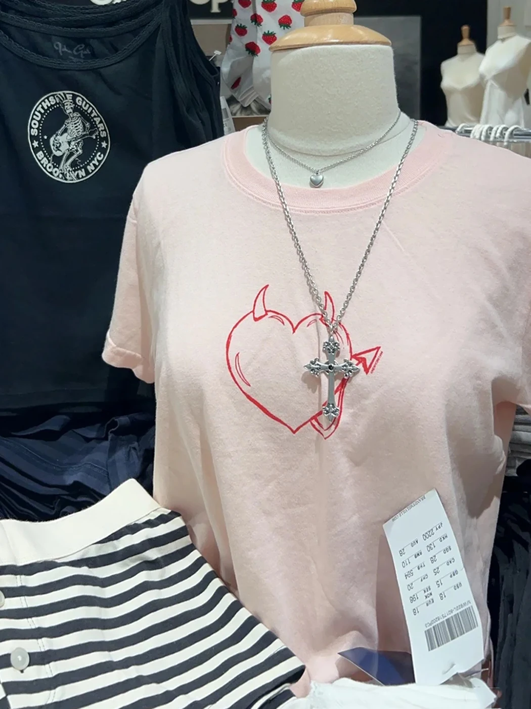 Devil Love Little Angel Pattern Print Sweet Chic Summer T-shirts Round Neck Pink Short Sleeve Tees Slim Y2K Female Tops 2024 New