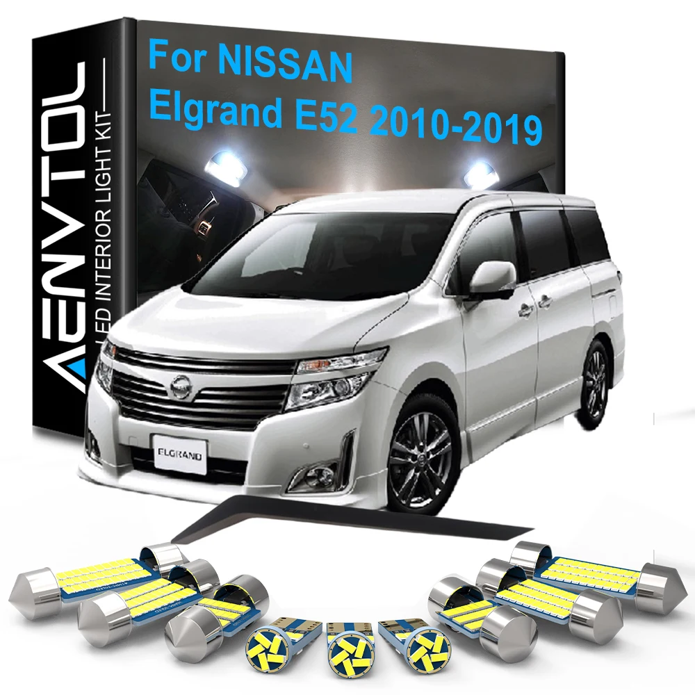 

15 шт. светодиодные внутренние фонари Canbus для Nissan Elgrand E52 2010 2011 2012 2013 2014-2019, купольная лампа для чтения багажника, двери, номерного знака