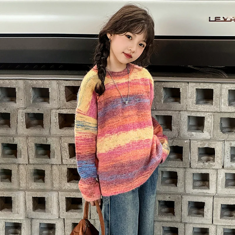 

Girls Sweater Wool Coat Kids Tops Knitting 2023 Cool Thicken Warm Winter Autumn Cottons Teenagers Outwear Children's Clothing