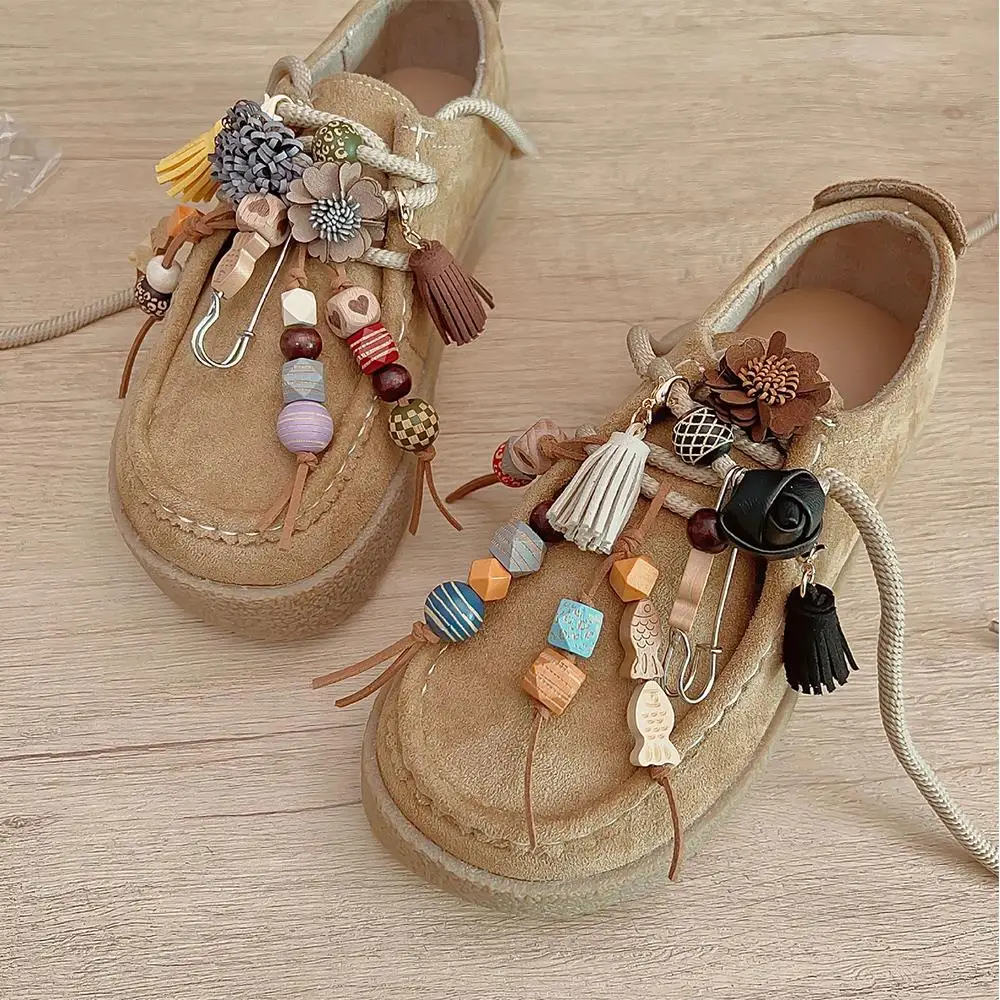 

3D Wooden Bead Shoe Flowers Shoe Charms For Martin Boots Coloful Shoe Clips Shoe Flowers Tassels Buckle Accessories Keychain