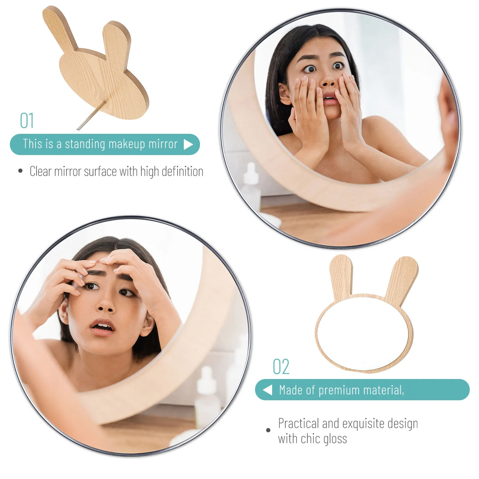 装飾的なウサギの化粧鏡 エレガントで寛大な外観 安定したベース 耐久性のある実用的な日常使用 部屋の装飾 ギフトミラー