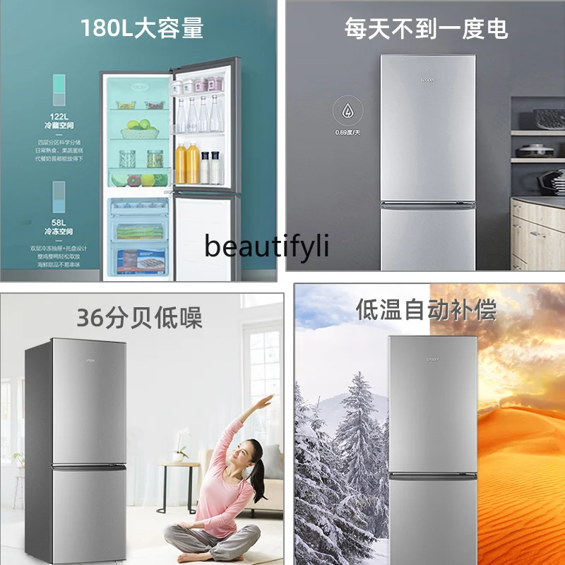 Mini refrigerador ultrafino de ahorro de energía para dos personas, dormitorio de dos puertas, doble apertura, 180L