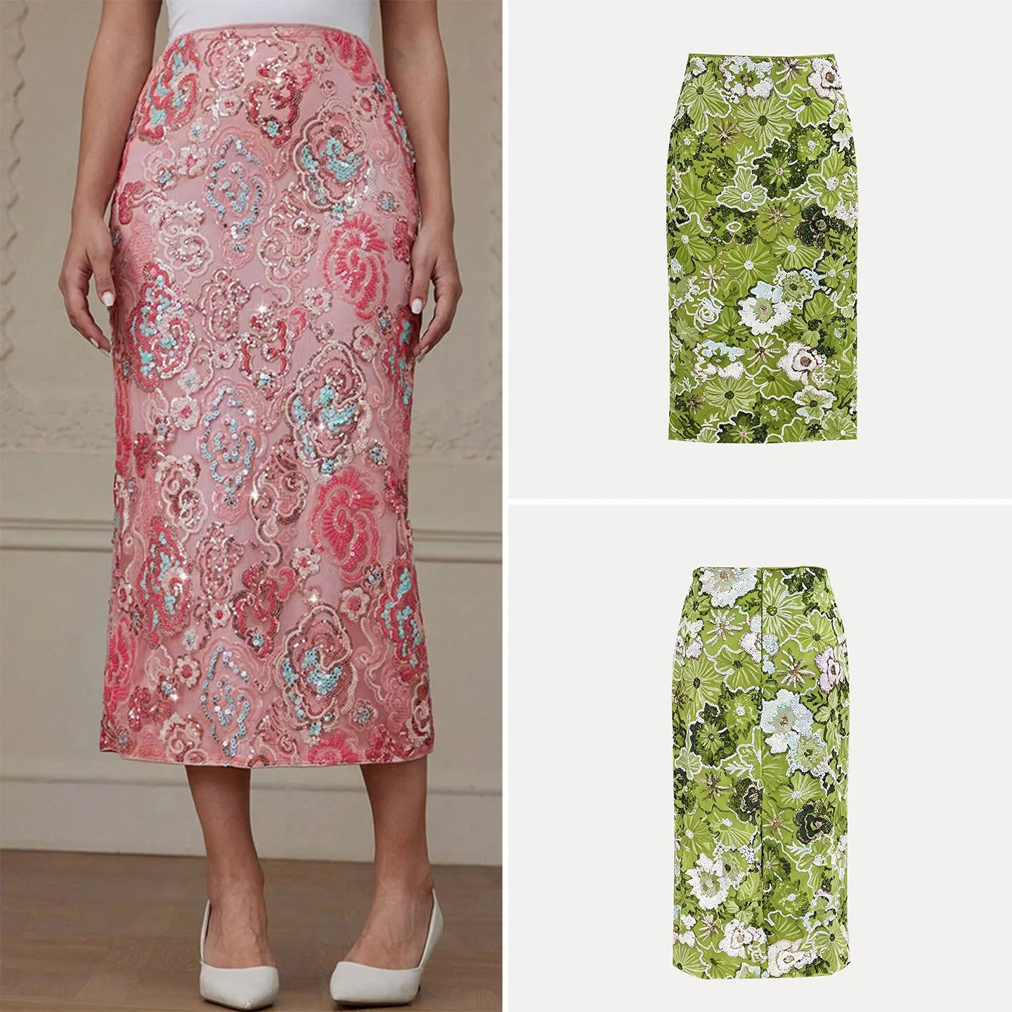 Fashionable Retro Beaded Heavy Embellished Wrap around  Skirt for Women Low Waist Design Perfect for Autumn Season